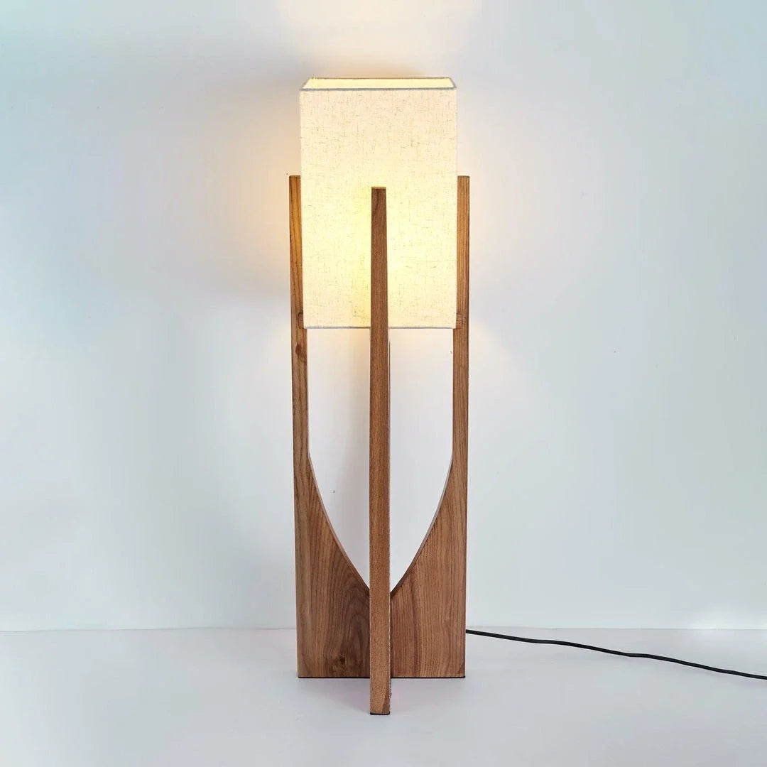 Fairbanks Fabric Floor Lamp in wood for Living Room by AUVIELIGHT, Dia 23 cm x H 82 cm / Dia 9.1" x H 32.3" / Dark wood / AU plug and 3 other