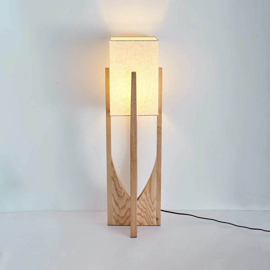 Fairbanks Fabric Floor Lamp in wood for Living Room by AUVIELIGHT, Dia 23 cm x H 82 cm / Dia 9.1" x H 32.3" / Wood color / AU plug and 3 other