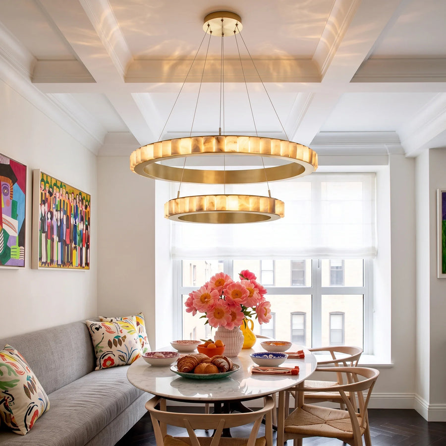 2-Tier Floating Chandelier in alabaster for Dining Room by AUVIELIGHT