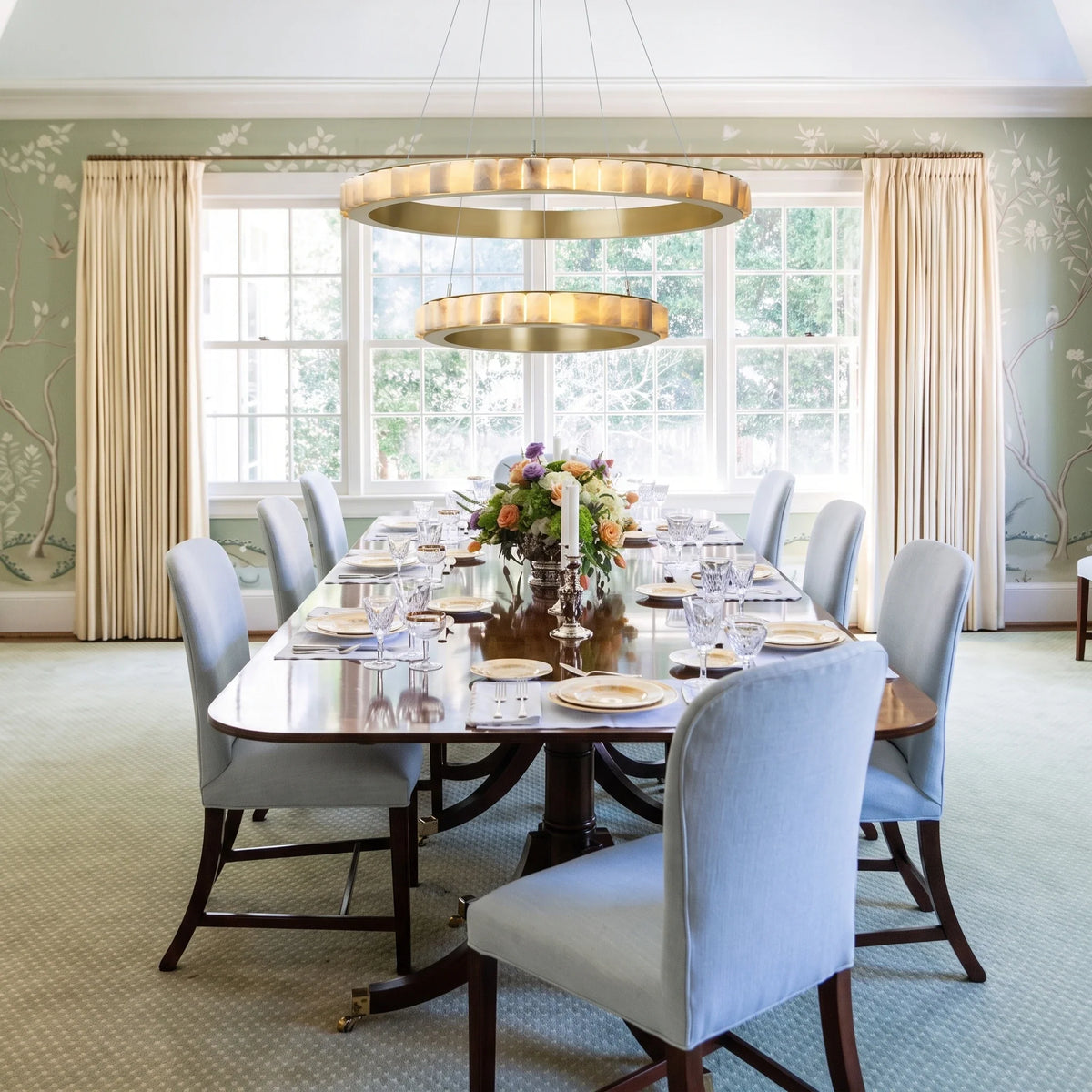 2-Tier Floating Chandelier in alabaster for Dining Room by AUVIELIGHT