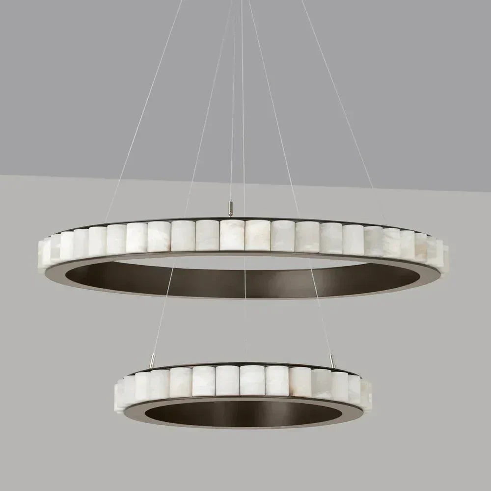 2-Tier Floating Chandelier in alabaster for Dining Room by AUVIELIGHT