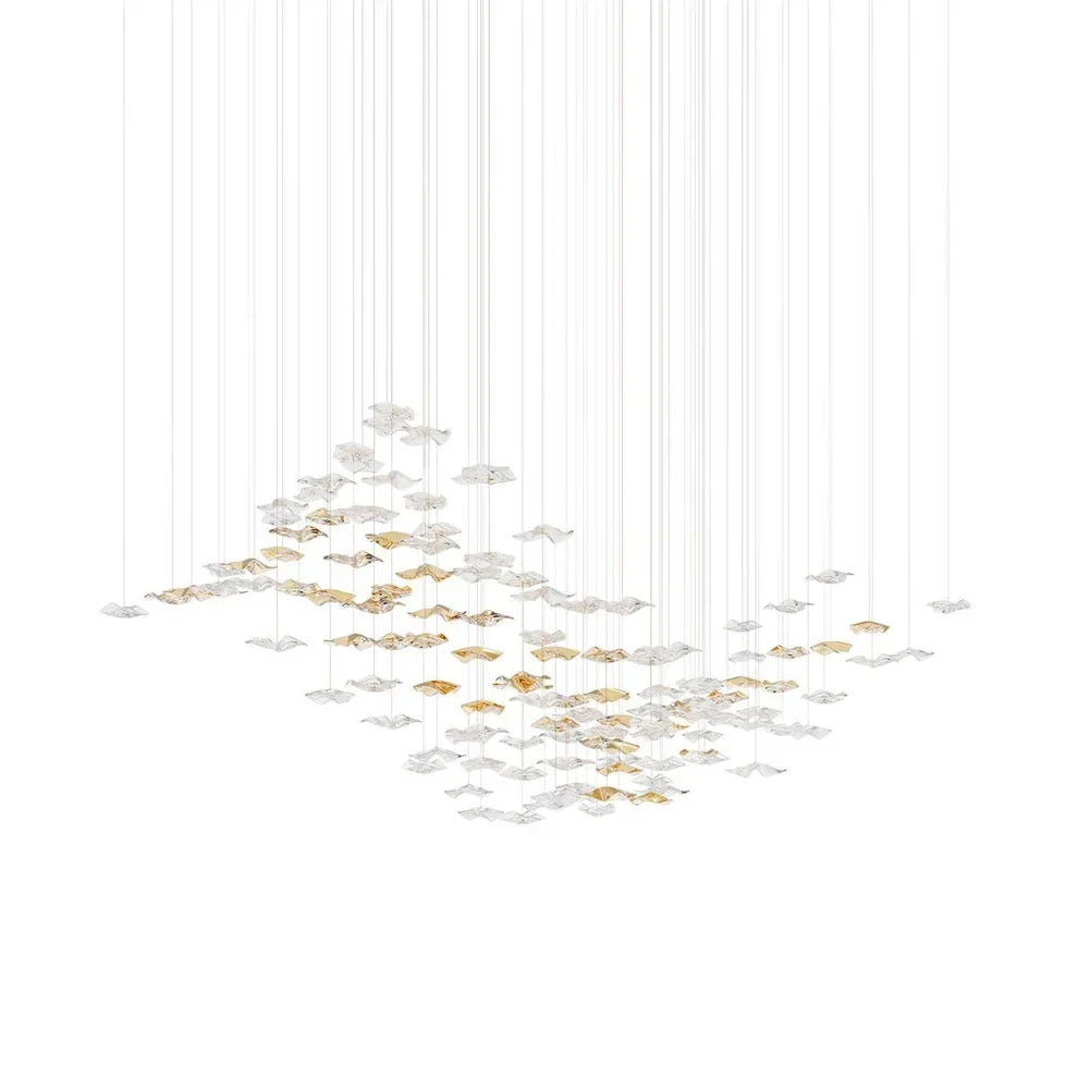 Cloud Floating Chandelier for Dining Room by AUVIELIGHT, 170 Pieces Glass L 82.7″ x W 23.6″ x H 118.1″ / Clear & Amber / Warm Light (Please