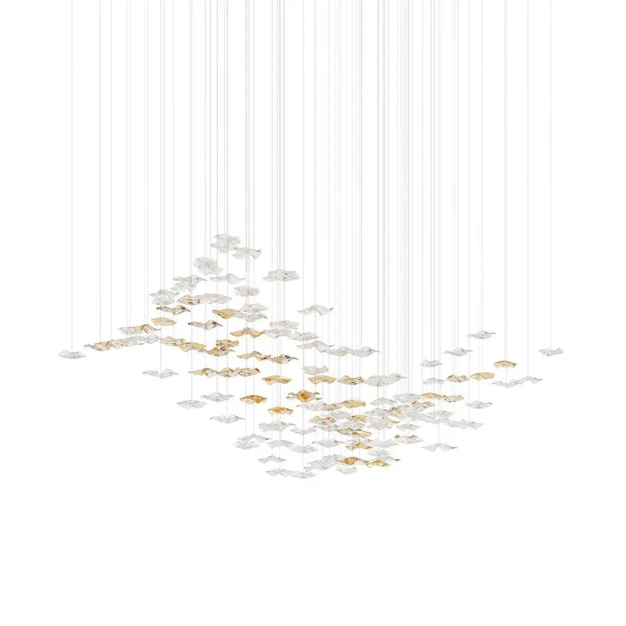 Cloud Floating Chandelier for Dining Room by AUVIELIGHT, 170 Pieces Glass L 82.7″ x W 23.6″ x H 118.1″ / Clear & Amber / Warm Light (Please