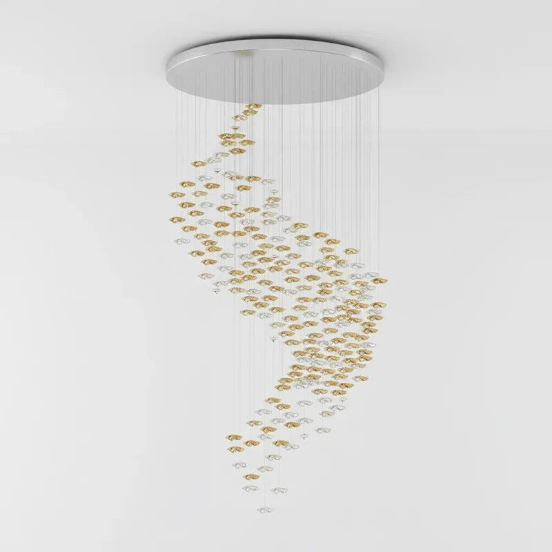 Cloud Floating Chandelier for Dining Room by AUVIELIGHT, 380 Pieces Glass D 150cm x H 300cm / ∅ 59″ x H 118.1″ / Clear & Amber / Warm Light