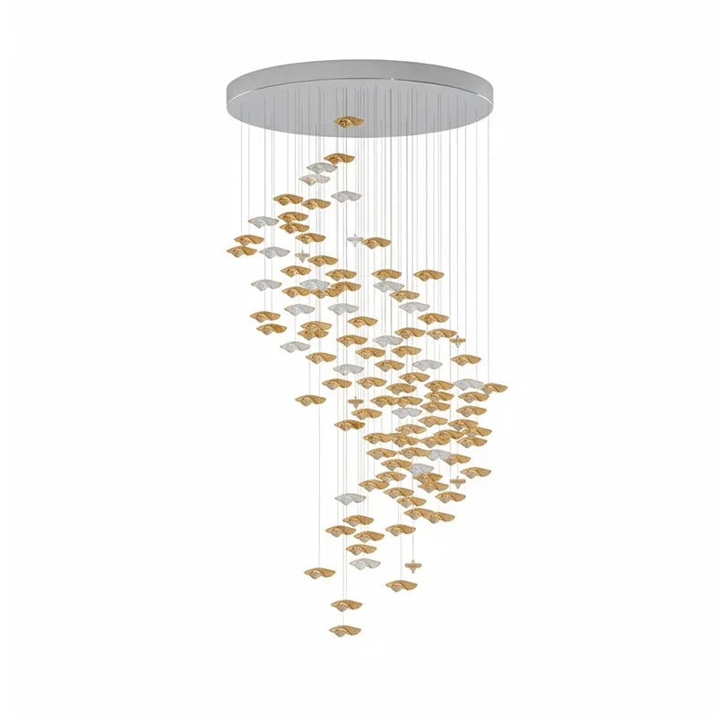 Cloud Floating Chandelier for Dining Room by AUVIELIGHT, 135 Pieces Glass D 100cm x H 200cm / ∅ 39.4″ x H 78.7″ / Clear & Amber / Warm Light