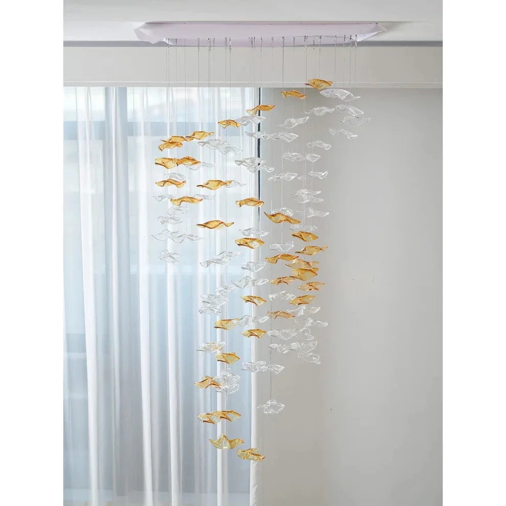 Cloud Floating Chandelier for Dining Room by AUVIELIGHT, 69 Pieces Glass D 75cm x H 150cm / ∅ 29.5″ x H 59.1″ / Clear & Amber / Warm Light