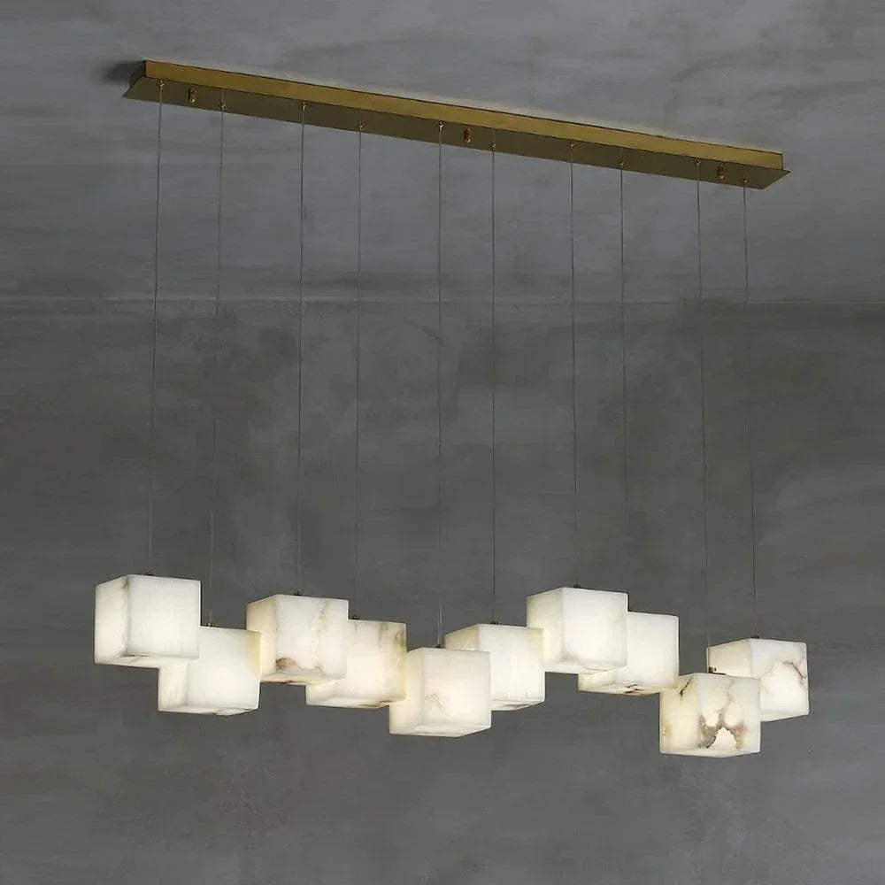 Floating Geometric Pendant Light in stone for Kitchen Island by AUVIELIGHT, 10 heads L 116cm x W 12cm x H 200cm / L 45.7″ x W 4.7″ x H 78.7″ /