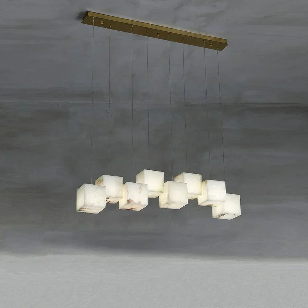 Floating Geometric Pendant Light in stone for Kitchen Island by AUVIELIGHT, 8 heads L 91cm x W 12cm x H 200cm / L 35.9″ x W 4.7″ x H 78.7″ /