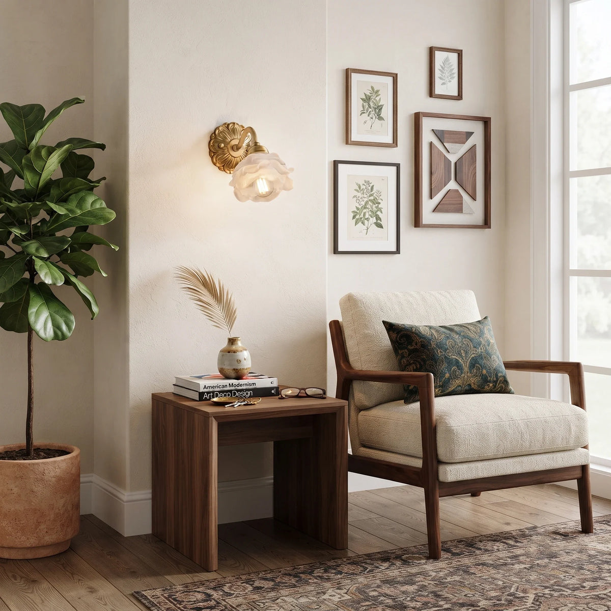 Floral Wall Sconce in brass for Hallway by AUVIELIGHT