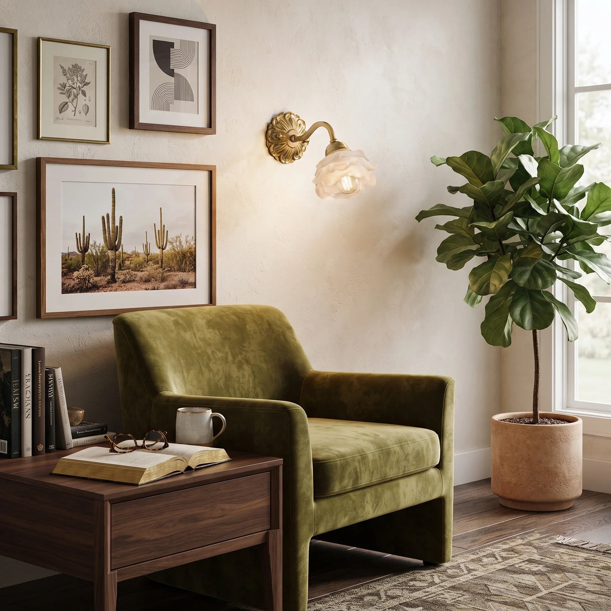 Floral Wall Sconce in brass for Hallway by AUVIELIGHT