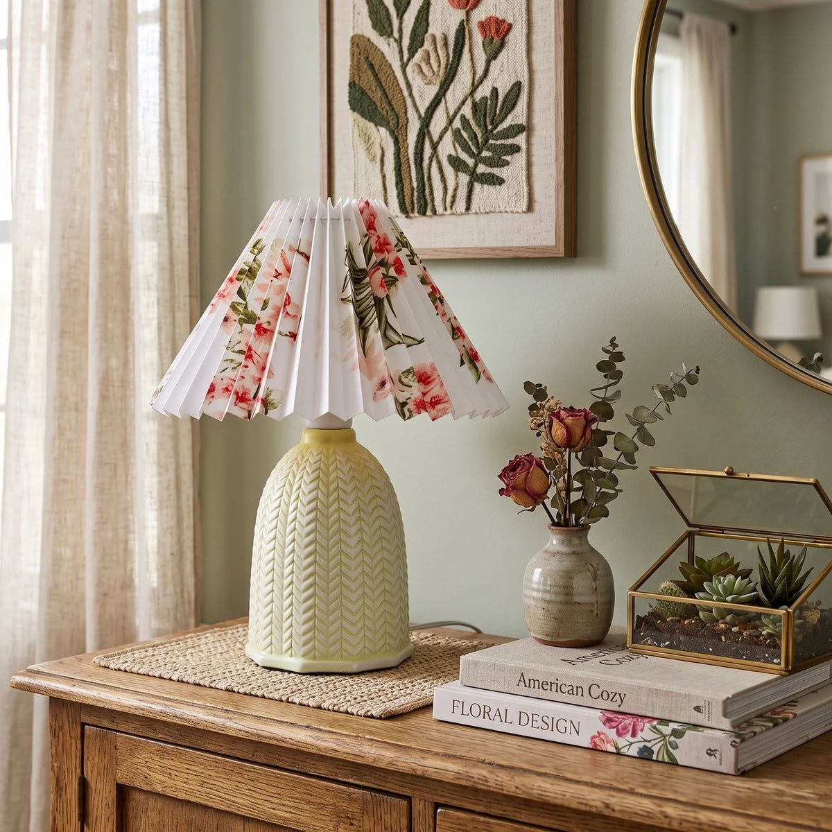 Floral Pleated Table Lamp in ceramic for Living Room by AUVIELIGHT