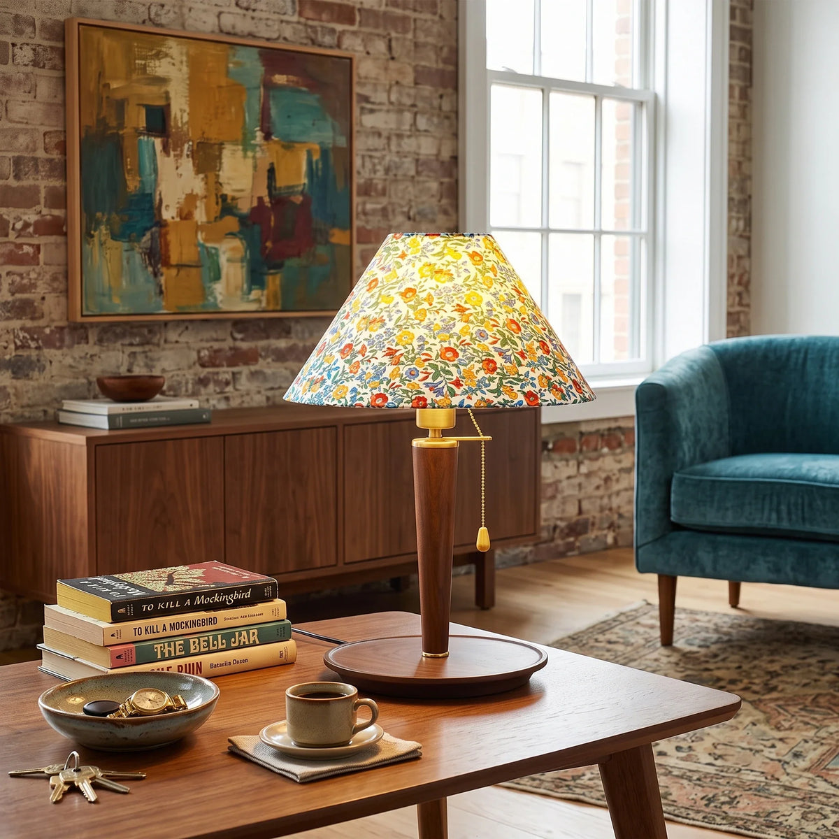 Floral Cone Table Lamp in wood for Living Room by AUVIELIGHT