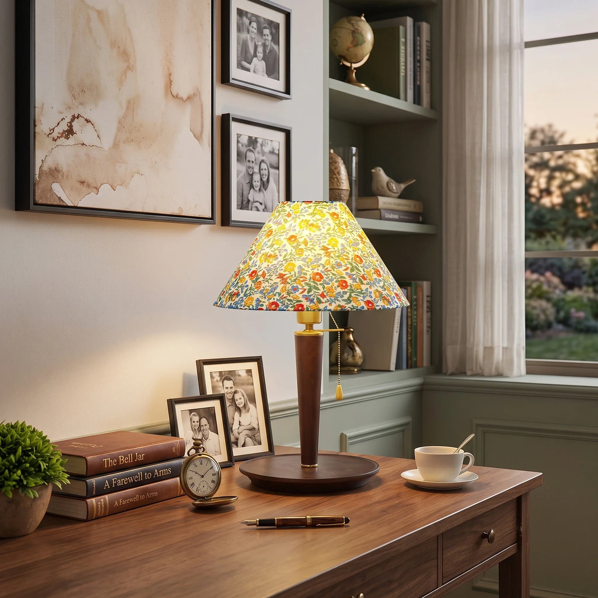 Floral Cone Table Lamp in wood for Living Room by AUVIELIGHT
