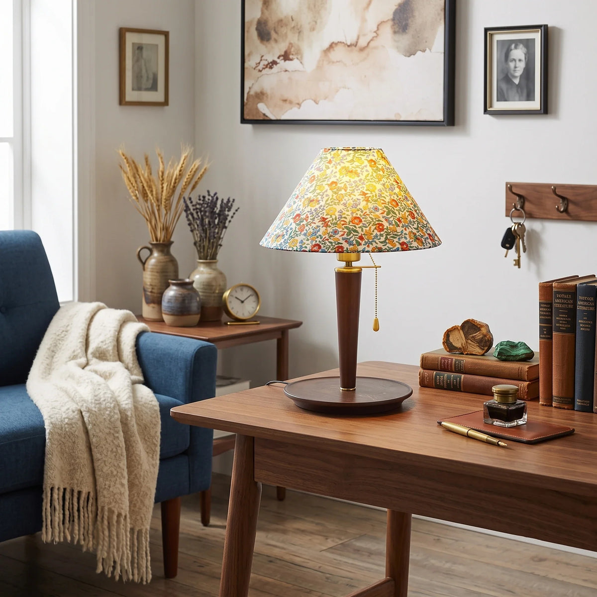 Floral Cone Table Lamp in wood for Living Room by AUVIELIGHT