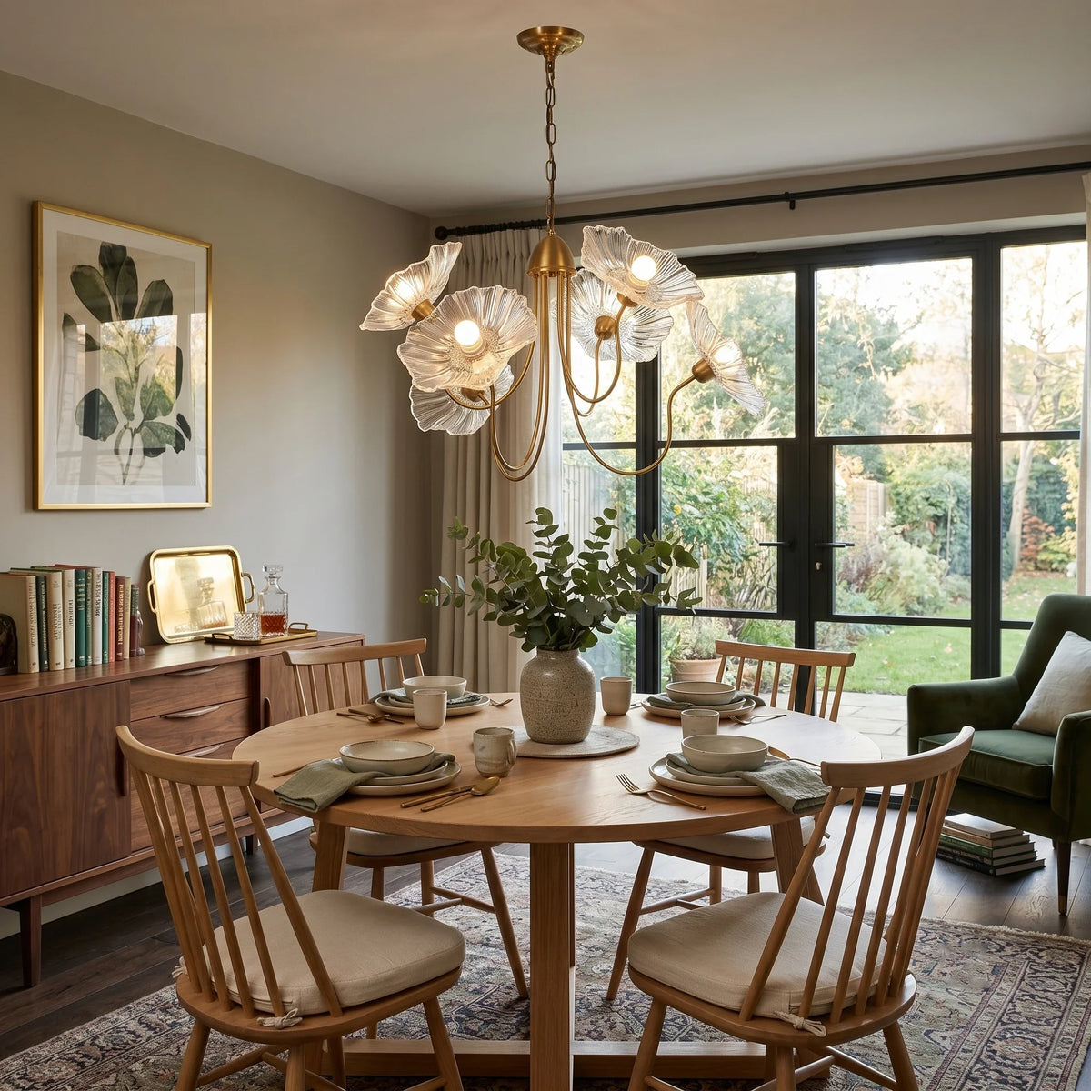 Floral Looped Chandelier in glass for Dining Room by AUVIELIGHT