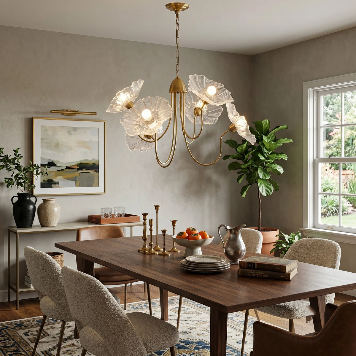 Floral Looped Chandelier in glass for Dining Room by AUVIELIGHT