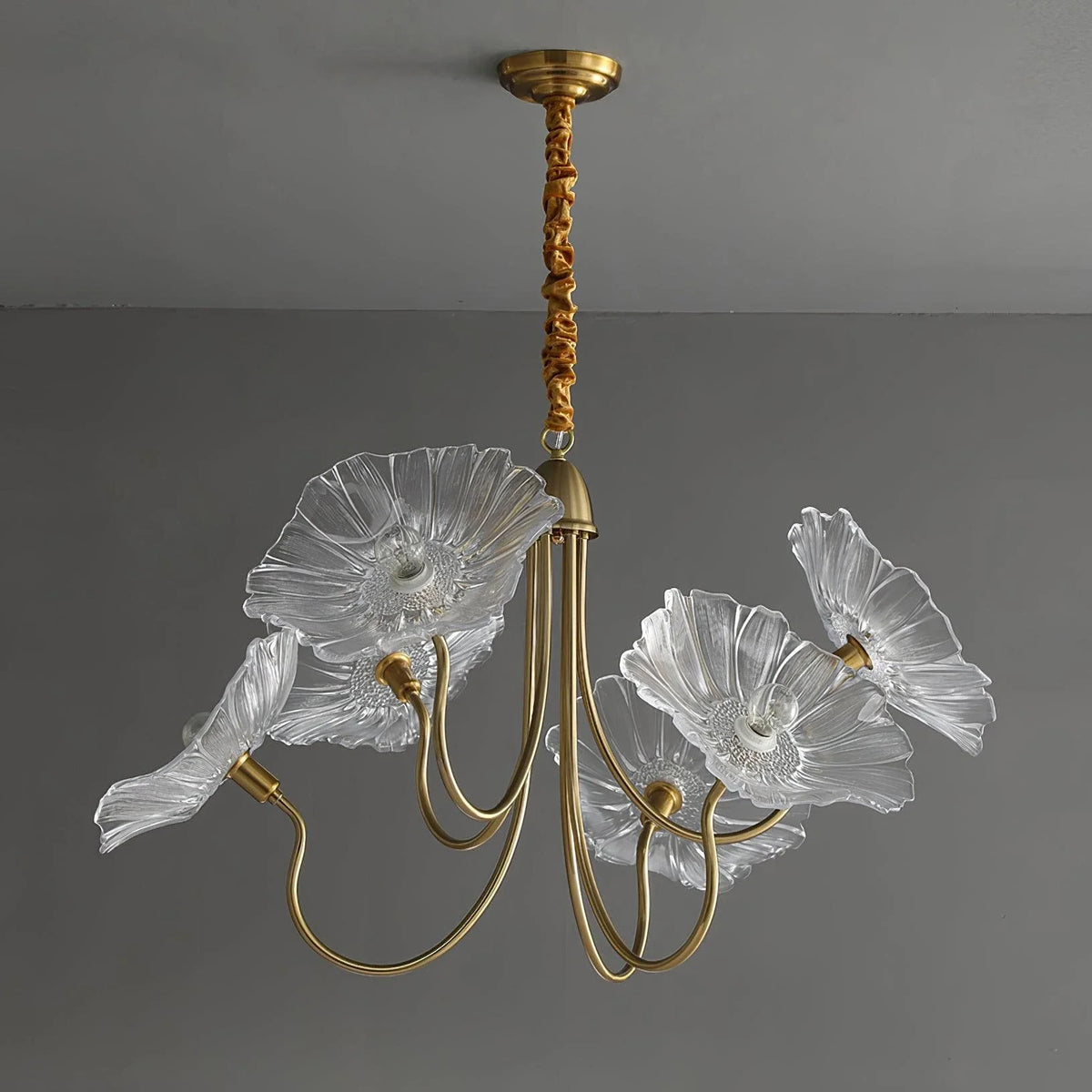 Floral Looped Chandelier in glass for Dining Room by AUVIELIGHT, 6 heads ∅ 35.4" x H 21.7" / Dia 90cm xH 55cm / Gold+Clear