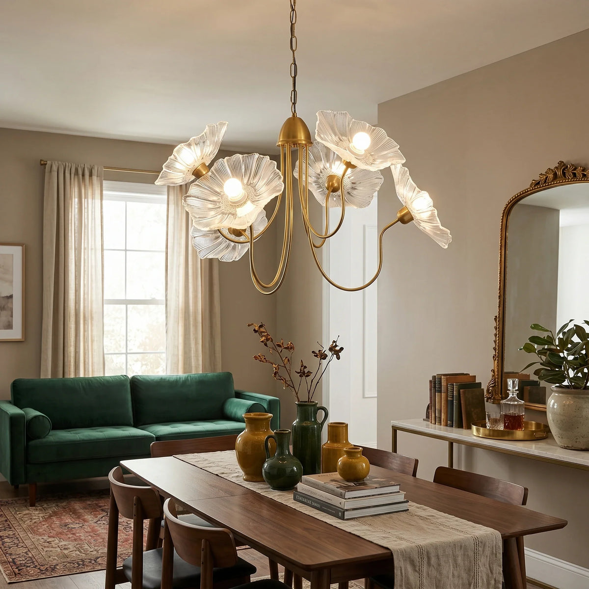 Floral Looped Chandelier in glass for Dining Room by AUVIELIGHT