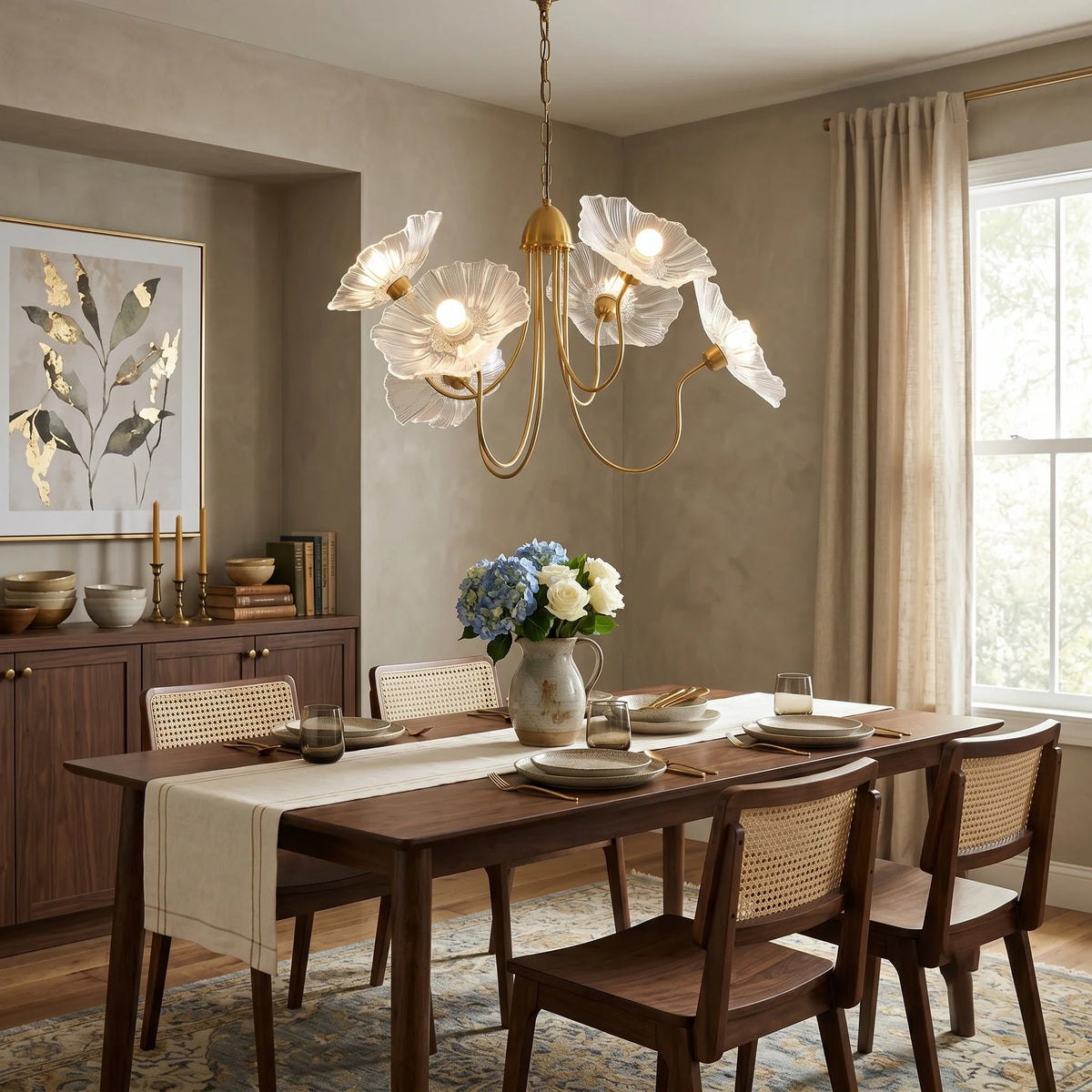 Floral Looped Chandelier in glass for Dining Room by AUVIELIGHT