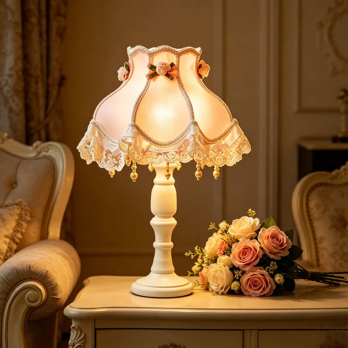 Floral Lace Table Lamp for Living Room by AUVIELIGHT