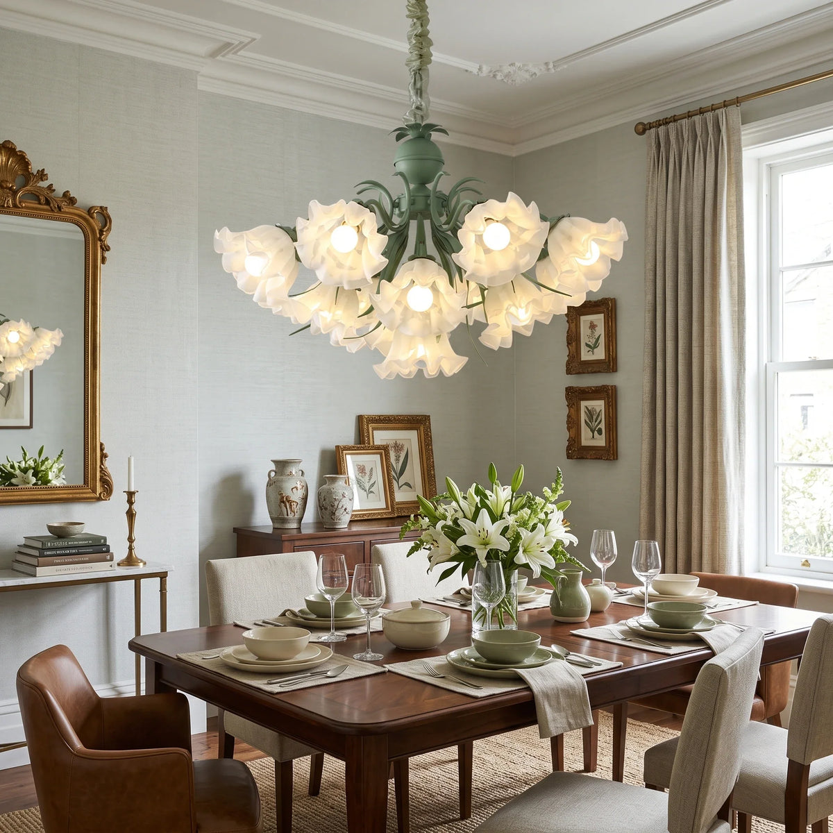 Floral Scalloped Chandelier in metal for Dining Room by AUVIELIGHT