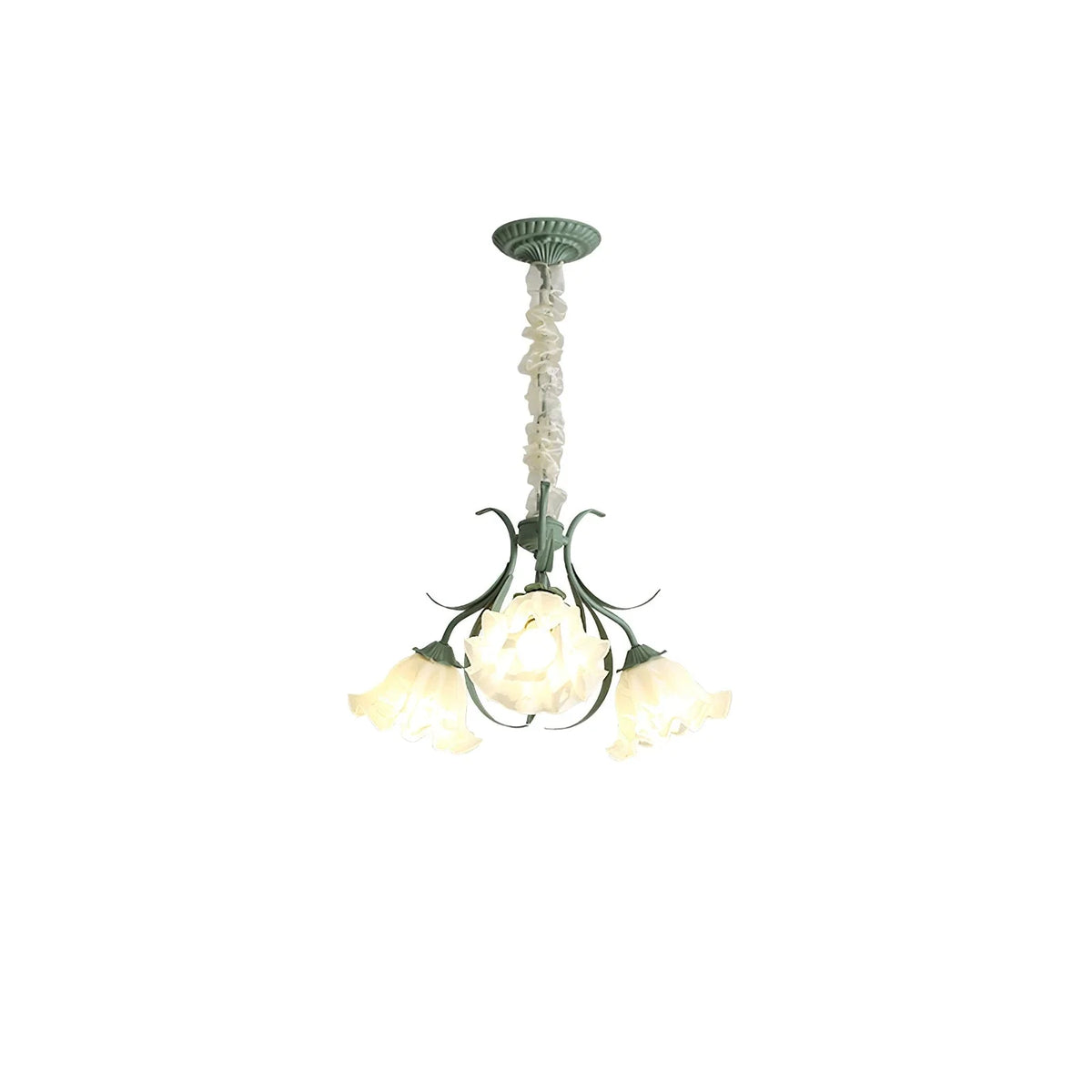 Floral Scalloped Chandelier in metal for Dining Room by AUVIELIGHT, 3 heads ∅ 20.9" x H 12.6" /Dia 53cm x H 32cm / Green & White / Acrylic