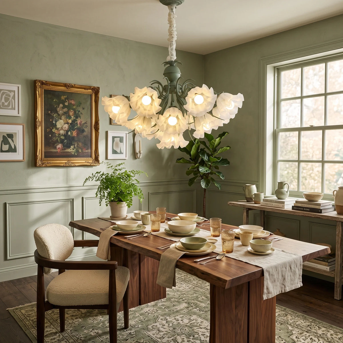 Floral Scalloped Chandelier in metal for Dining Room by AUVIELIGHT
