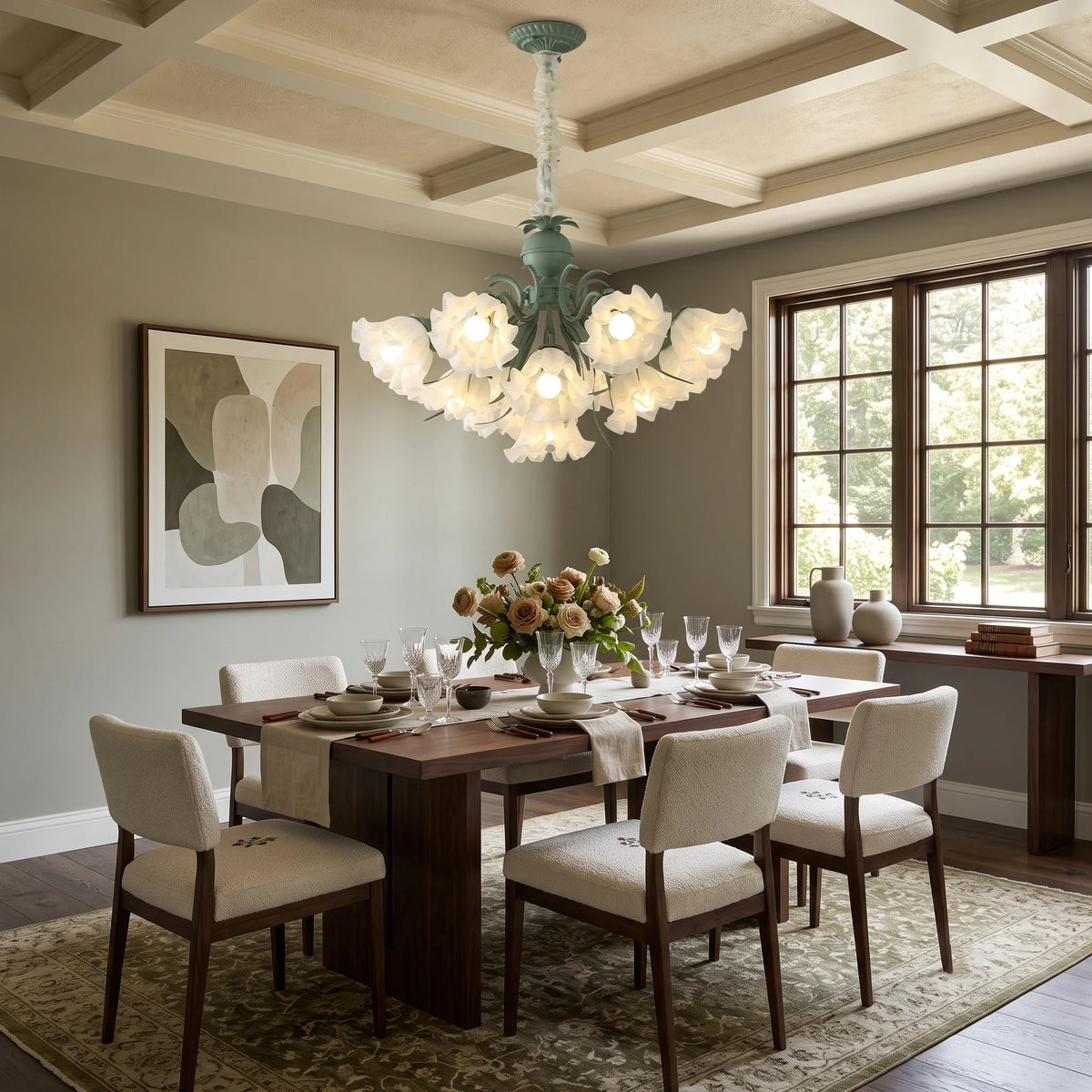 Floral Scalloped Chandelier in metal for Dining Room by AUVIELIGHT
