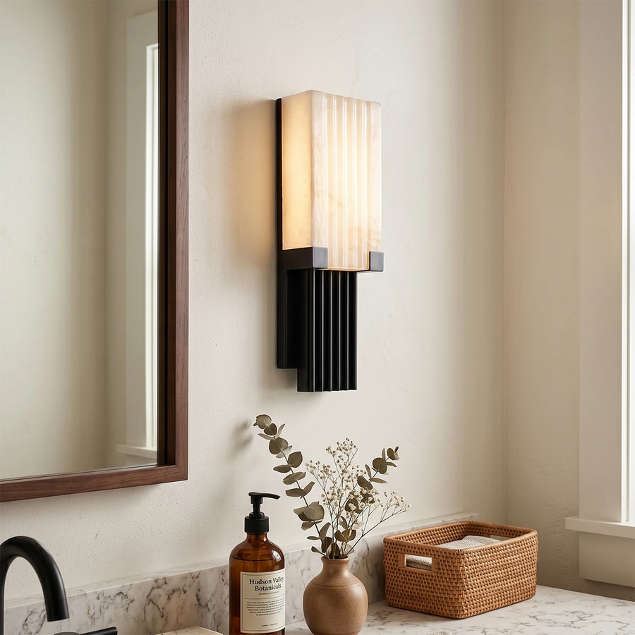 Fluted Column Wall Sconce in alabaster for Hallway by AUVIELIGHT