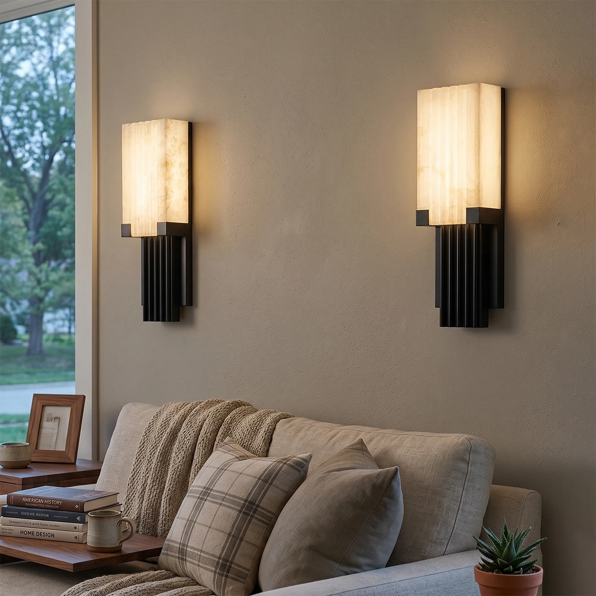 Fluted Column Wall Sconce in alabaster for Hallway by AUVIELIGHT