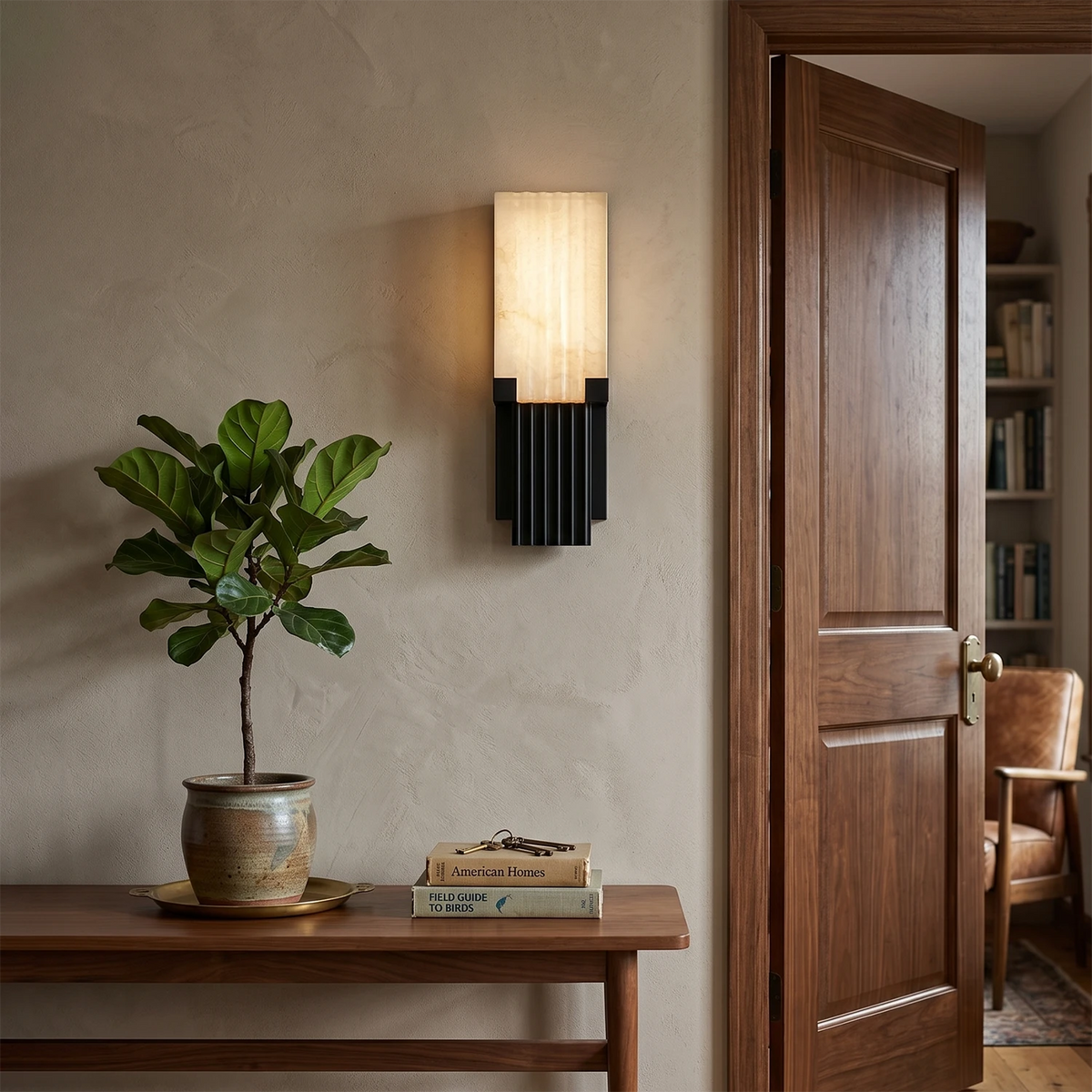 Fluted Column Wall Sconce in alabaster for Hallway by AUVIELIGHT