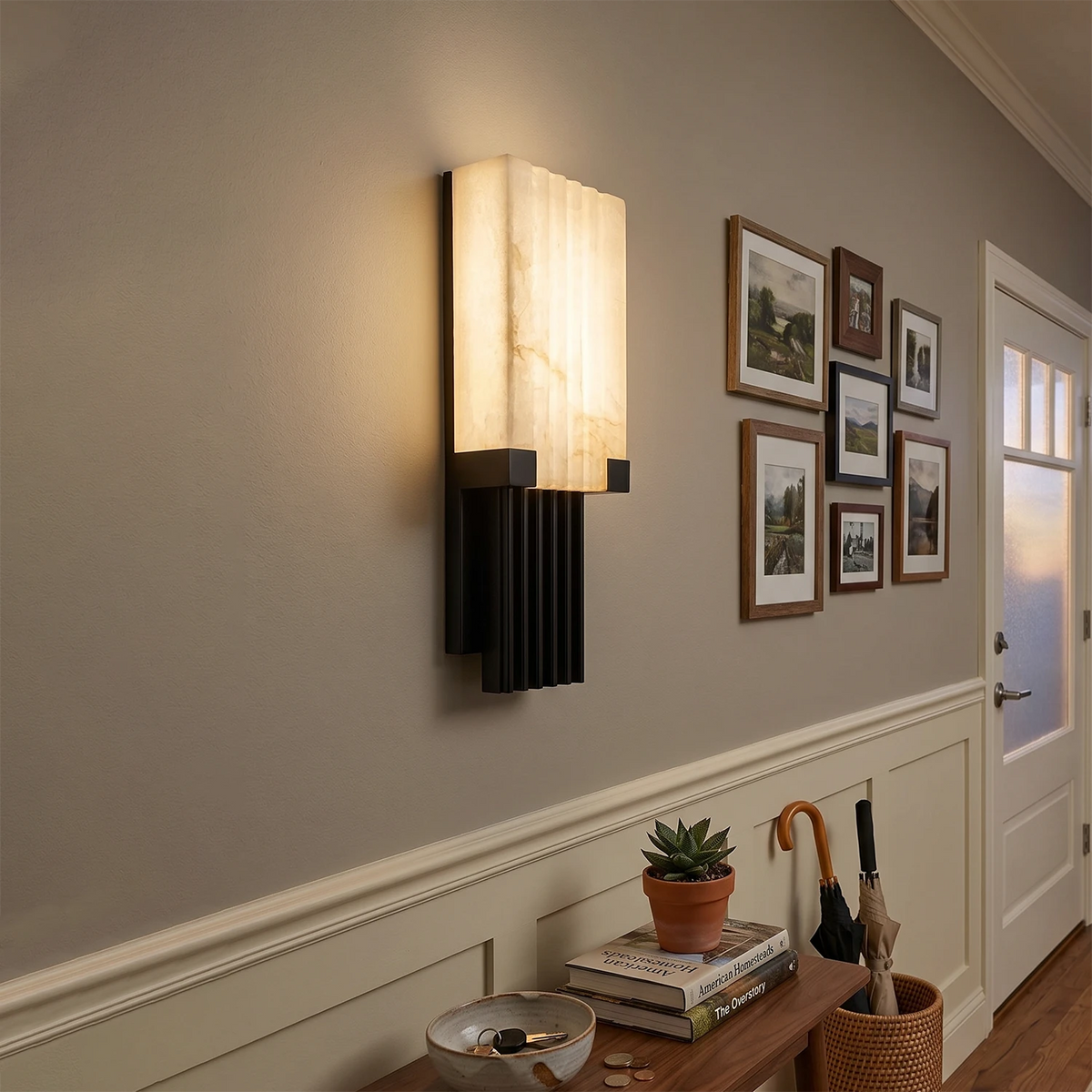 Fluted Column Wall Sconce in alabaster for Hallway by AUVIELIGHT