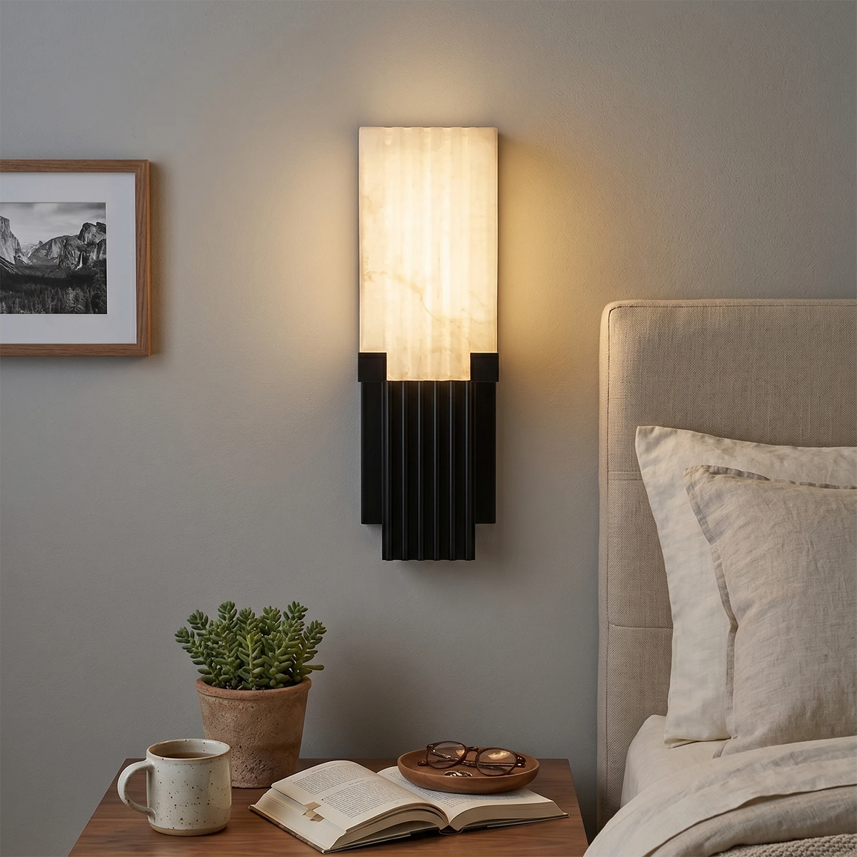 Fluted Column Wall Sconce in alabaster for Hallway by AUVIELIGHT