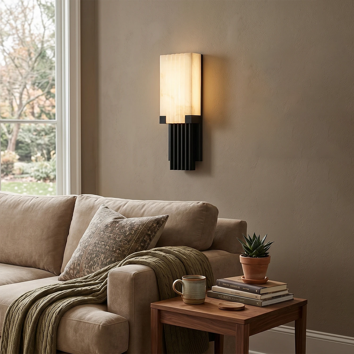 Fluted Column Wall Sconce in alabaster for Hallway by AUVIELIGHT