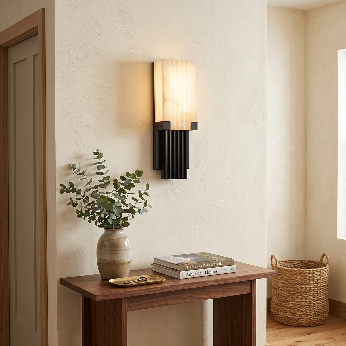 Fluted Column Wall Sconce in alabaster for Hallway by AUVIELIGHT