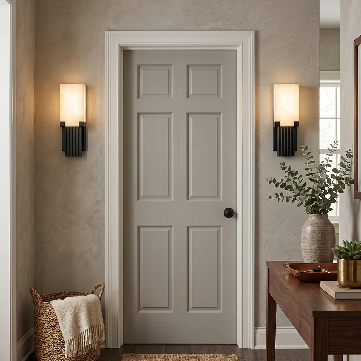 Fluted Column Wall Sconce in alabaster for Hallway by AUVIELIGHT
