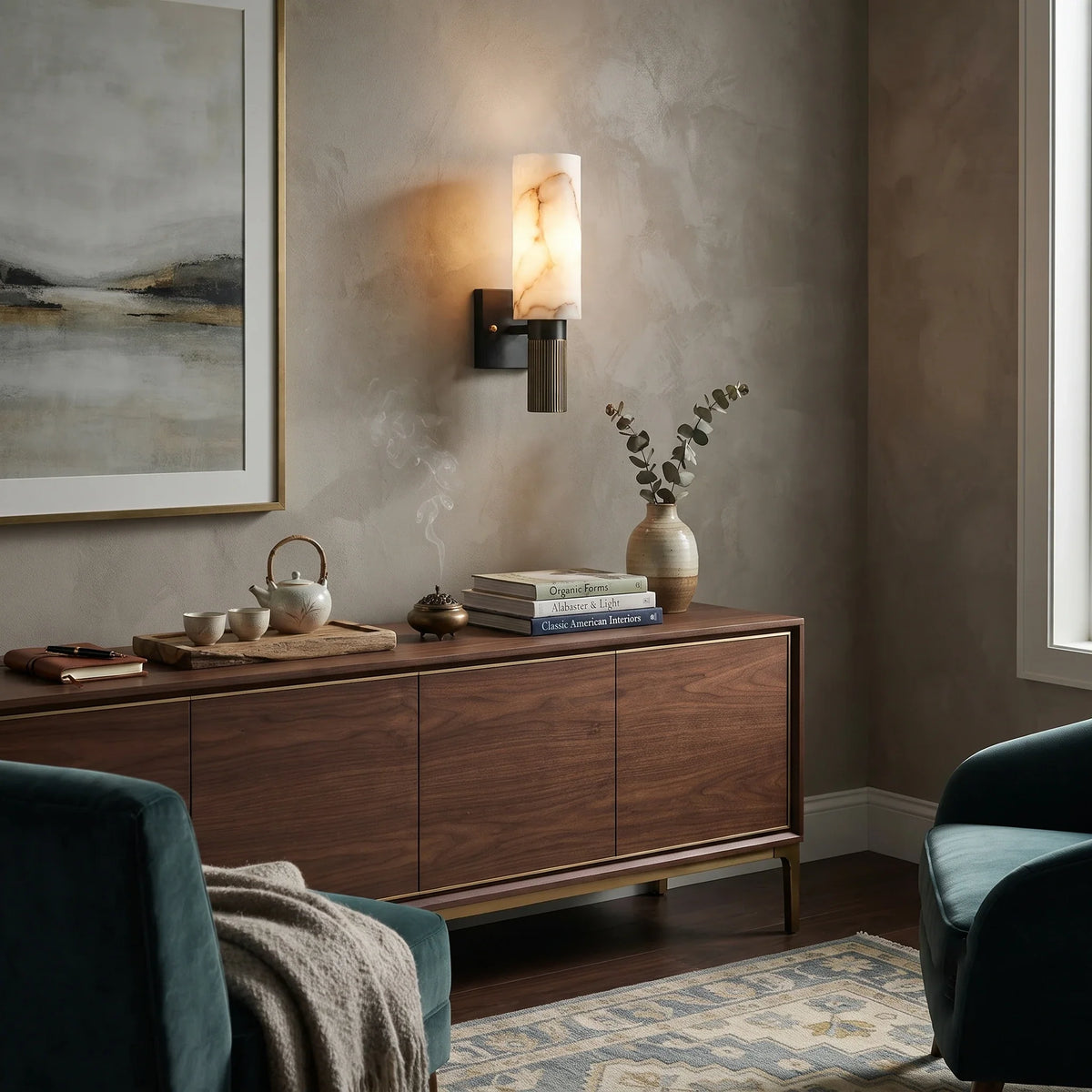 Fluted Cylinder Wall Sconce in alabaster for Hallway by AUVIELIGHT