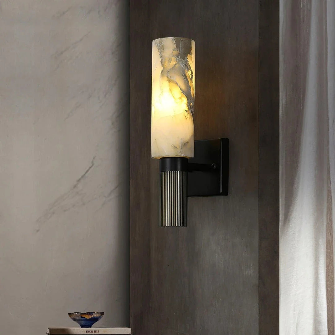 Fluted Cylinder Wall Sconce in alabaster for Hallway by AUVIELIGHT