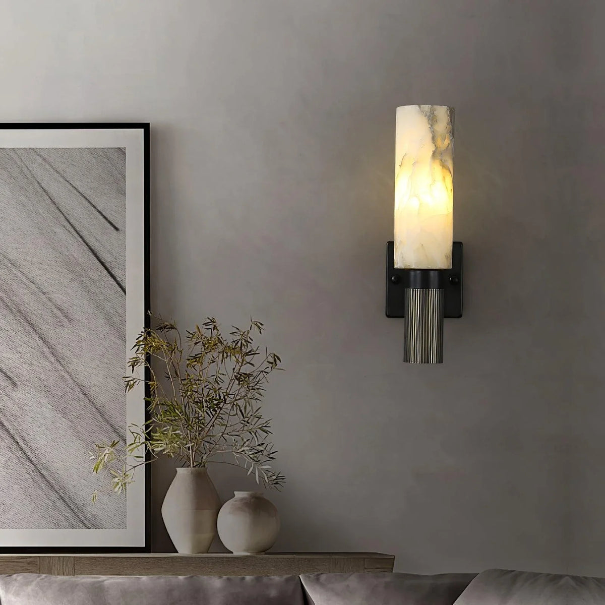 Fluted Cylinder Wall Sconce in alabaster for Hallway by AUVIELIGHT