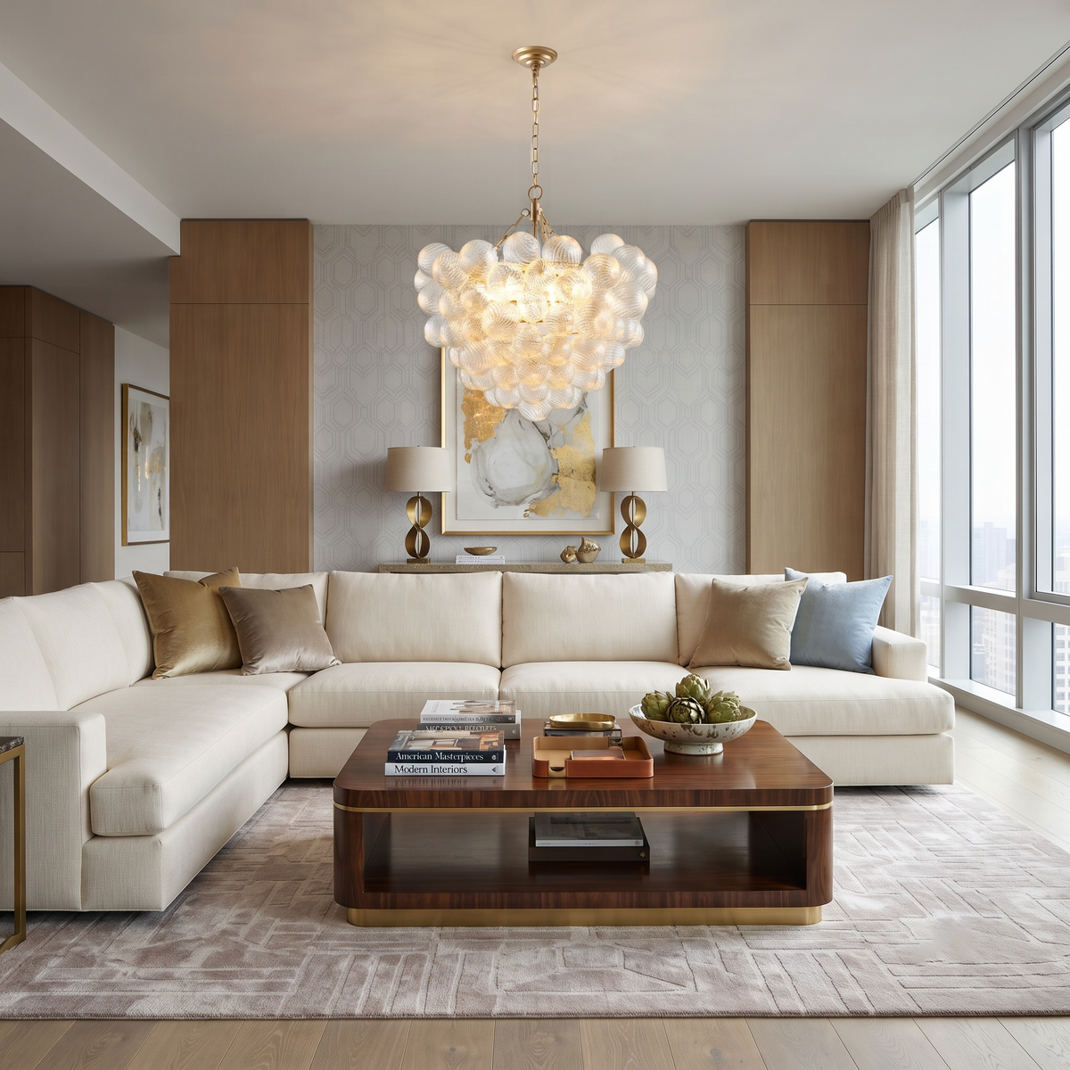 Fluted Bubble Chandelier in glass for Dining Room by AUVIELIGHT