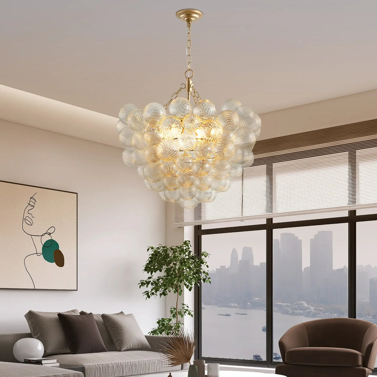 Fluted Bubble Chandelier in glass for Dining Room by AUVIELIGHT