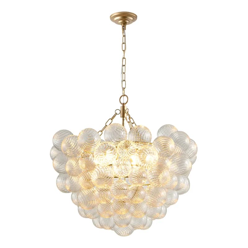 Fluted Bubble Chandelier in glass for Dining Room by AUVIELIGHT, ∅ 23.6″ x  63″ / Clear Glass & Brass