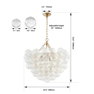 Fluted Bubble Chandelier in glass for Dining Room by AUVIELIGHT