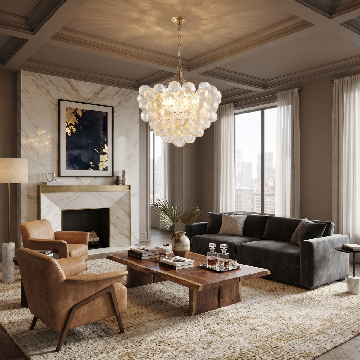 Fluted Bubble Chandelier in glass for Dining Room by AUVIELIGHT