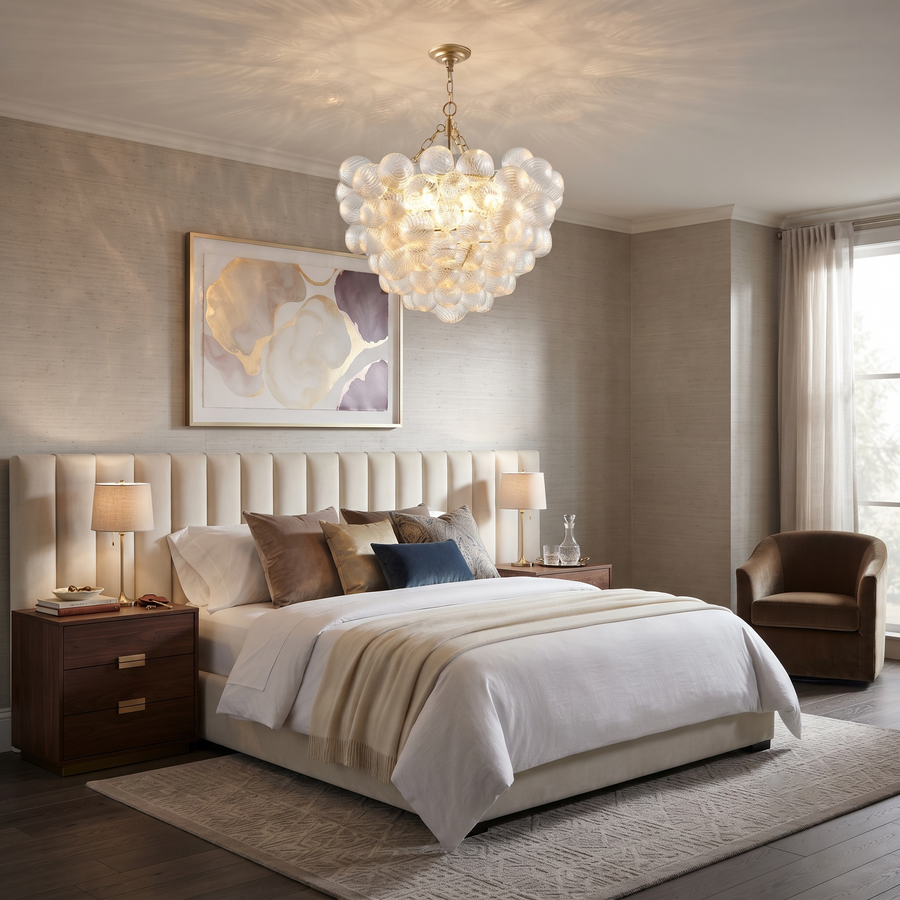 Fluted Bubble Chandelier in glass for Dining Room by AUVIELIGHT