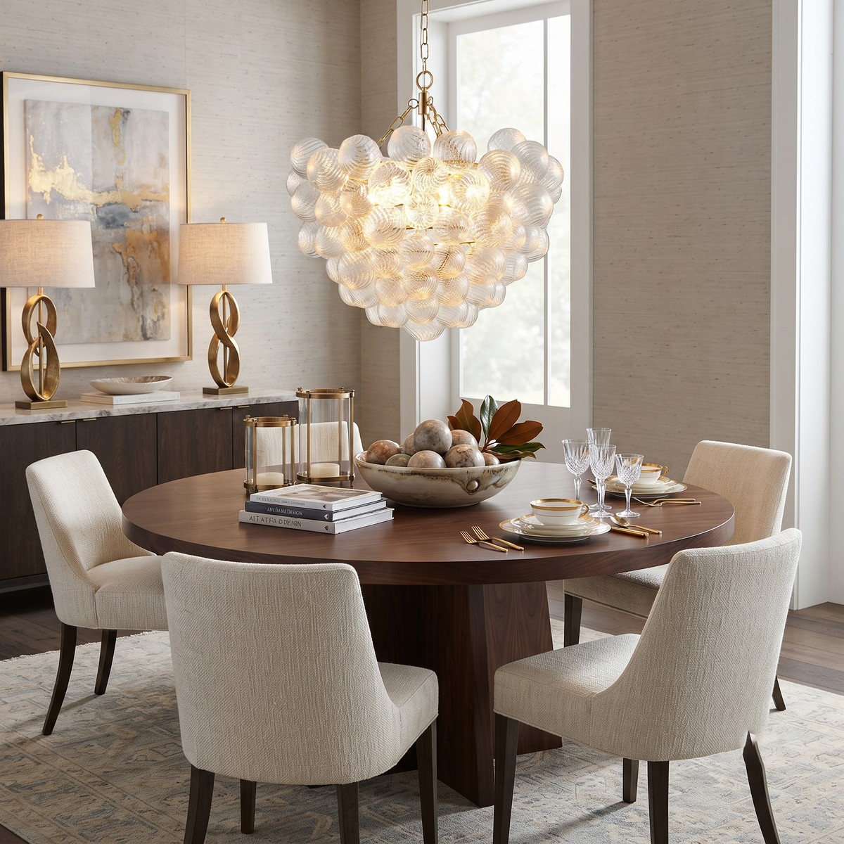 Fluted Bubble Chandelier in glass for Dining Room by AUVIELIGHT