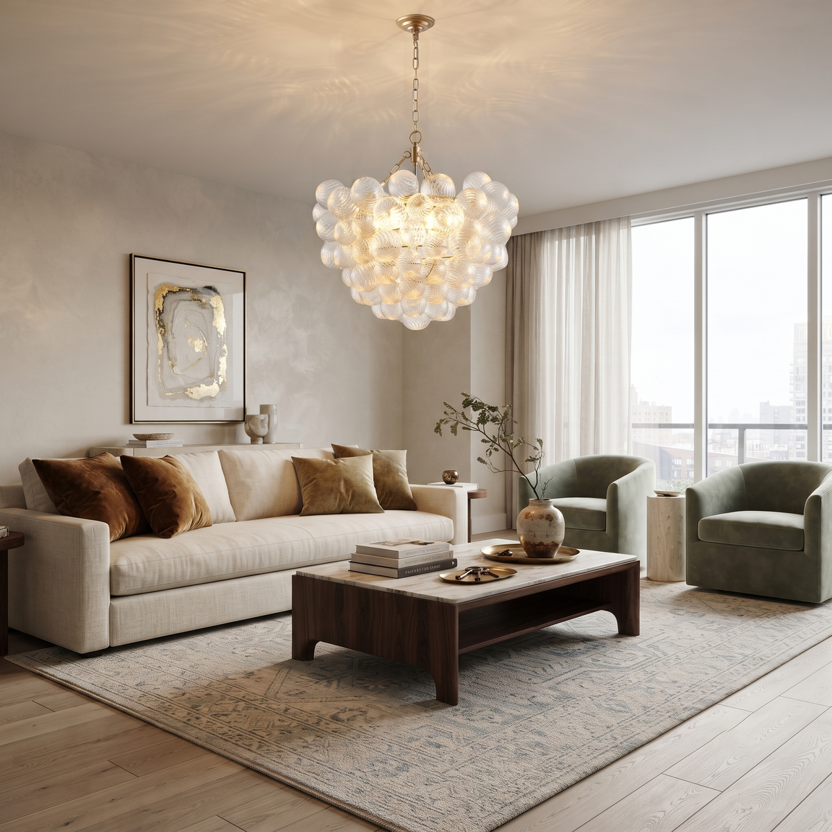 Fluted Bubble Chandelier in glass for Dining Room by AUVIELIGHT