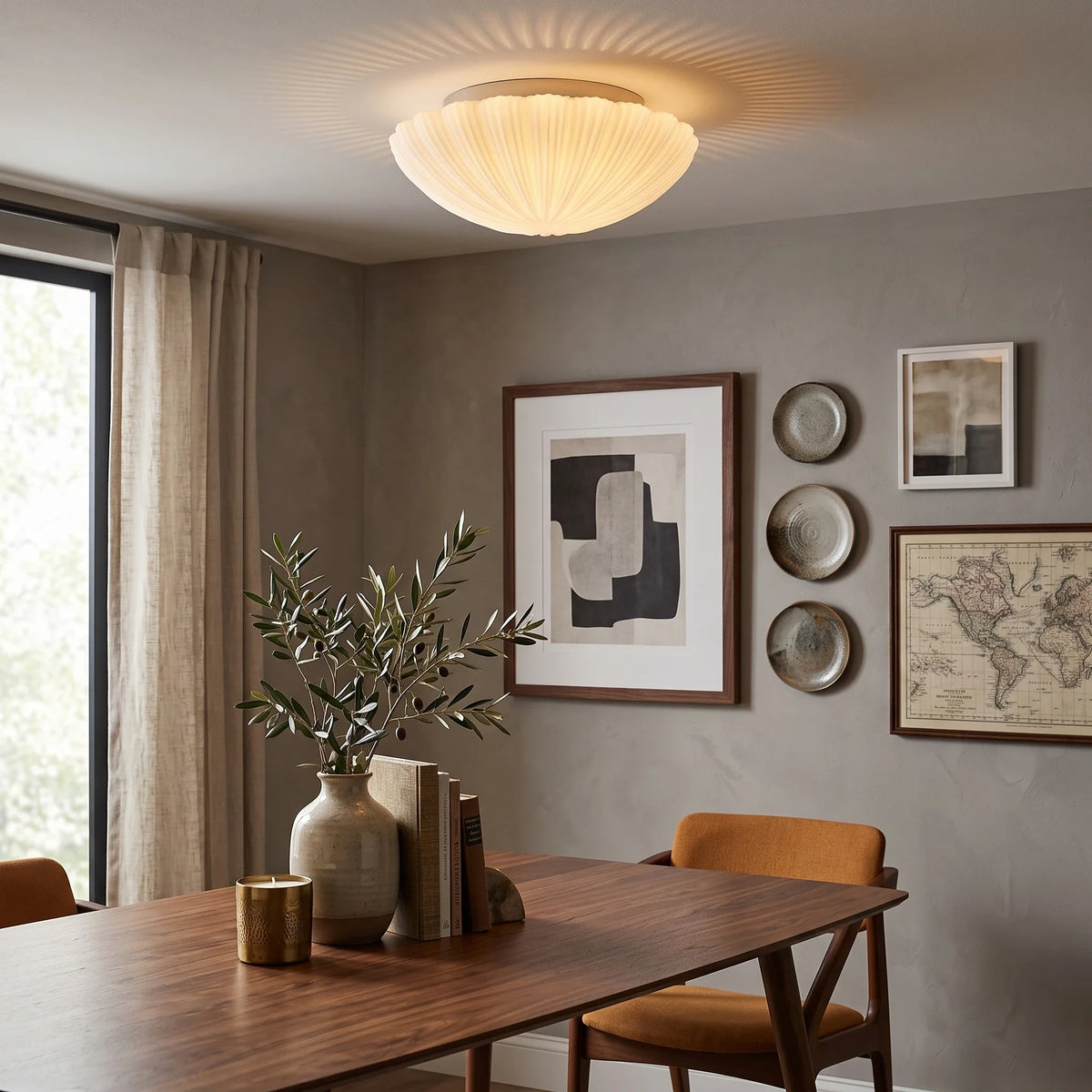 Fluted Shell Flush Mount in glass for Low Ceilings by AUVIELIGHT