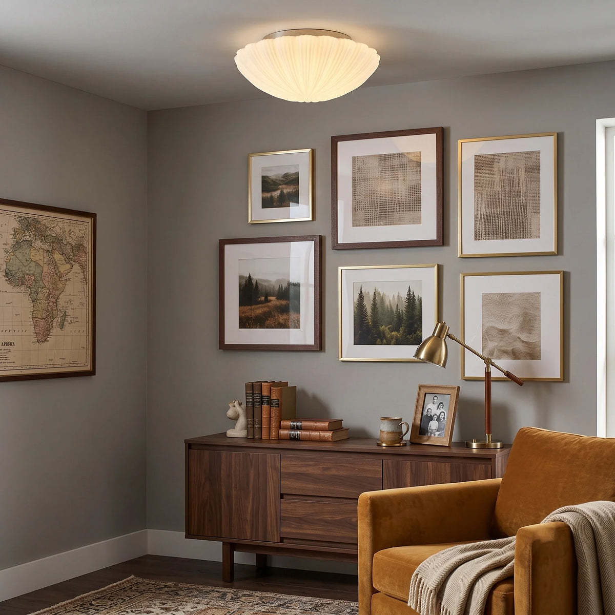 Fluted Shell Flush Mount in glass for Low Ceilings by AUVIELIGHT