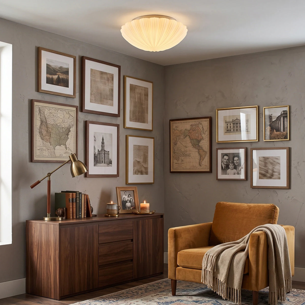 Fluted Shell Flush Mount in glass for Low Ceilings by AUVIELIGHT
